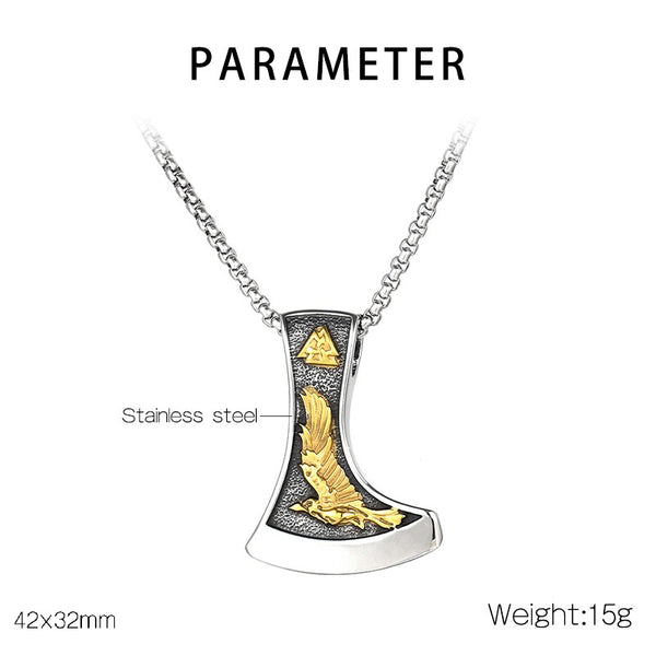 Men’s Titanium Stainless Steel Viking Axe Pendant Necklace – Nordic Mythology Eagle Design – Durable Norse Jewelry for Men-Men's Pendant Necklace-SunnyHouse Jewelry