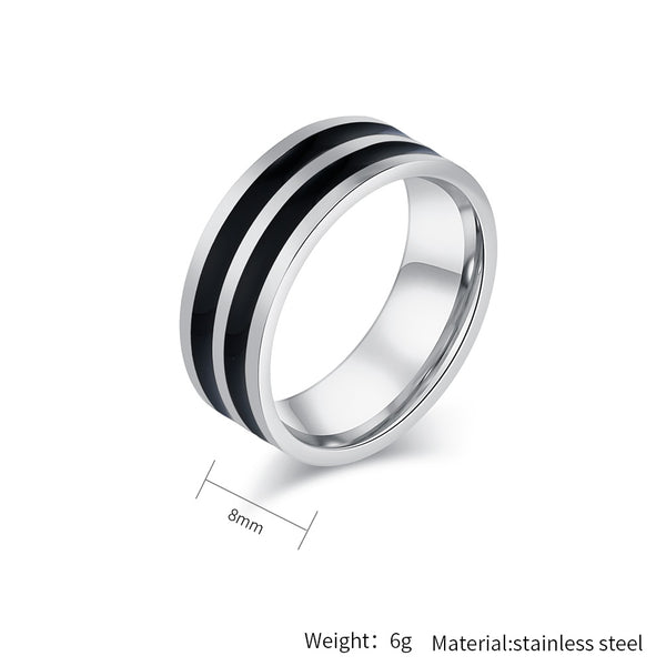 Women’s Titanium Stainless Steel Black and Silver Band Ring – Sleek, Modern, Durable Fashion Jewelry-Women's Ring-SunnyHouse Jewelry