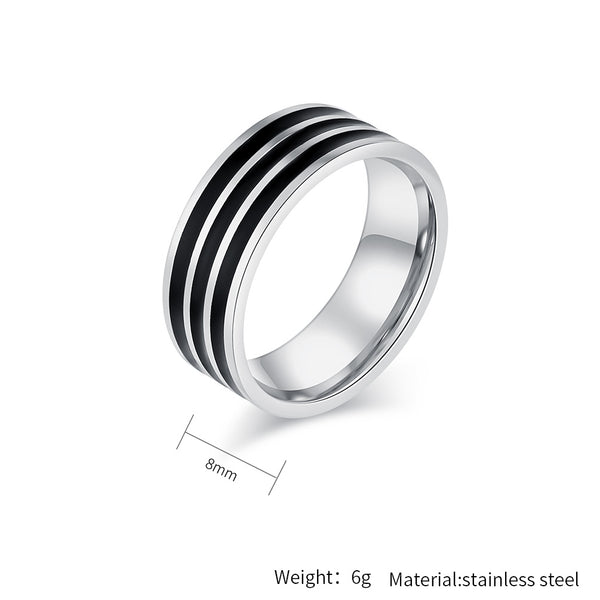 Women’s Titanium Stainless Steel Black and Silver Band Ring – Sleek, Modern, Durable Fashion Jewelry-Women's Ring-SunnyHouse Jewelry