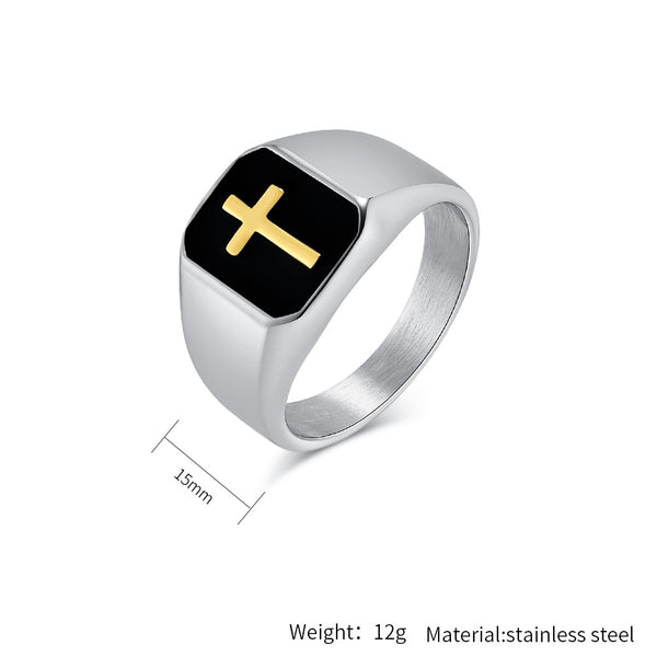 Men’s Titanium Stainless Steel Cross Ring – Black and Gold Religious Ring for Men – Durable Christian Jewelry – Stylish Faith Accessory-Men's Ring-SunnyHouse Jewelry