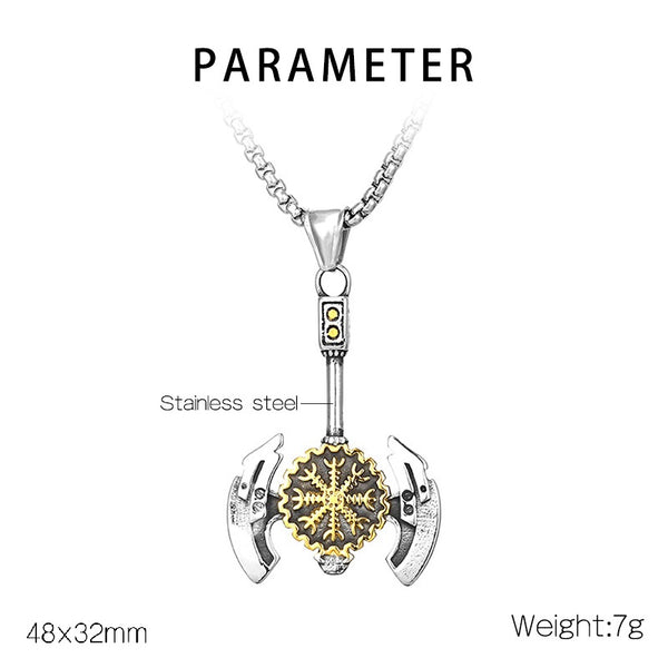 Men’s Titanium Stainless Steel Viking Axe Pendant Necklace – Dual Blade Design with Snowflake Motif – Durable Norse Jewelry for Men-Men's Pendant Necklace-SunnyHouse Jewelry