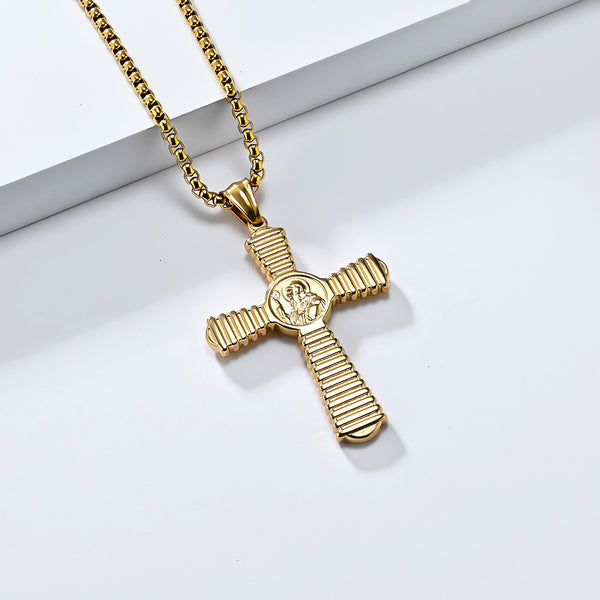 Men's Intricate Titanium Stainless Steel Cross Pendant Necklace - Durable, Hypoallergenic, Faith-Inspired Jewelry, Elegant Design-Men's Pendant Necklace-SunnyHouse Jewelry