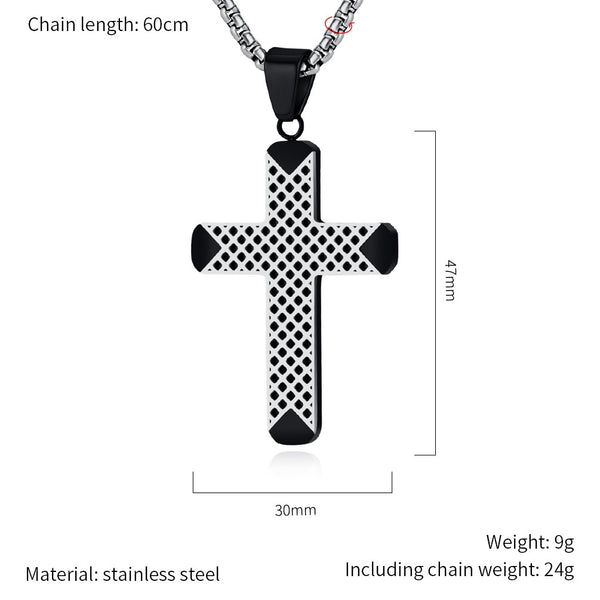 Men's Titanium Stainless Steel Cross Pendant Necklace with Blue Mesh Design - Modern and Stylish-Men's Pendant Necklace-SunnyHouse Jewelry