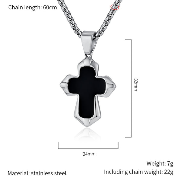 Men's Titanium Stainless Steel Pendant Necklace with Black Inlay Cross - Sleek and Modern Design-Men's Pendant Necklace-SunnyHouse Jewelry