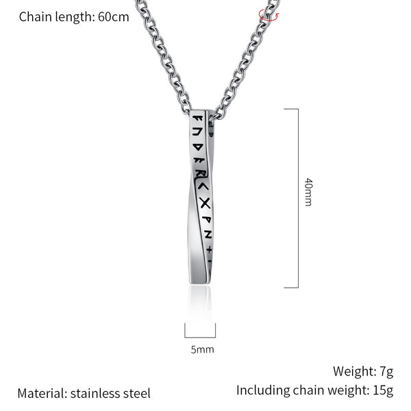 Men's Titanium Stainless Steel Vertical Bar Pendant Necklace with Ancient Script - Durable, Hypoallergenic Chain Included-Men's Pendant Necklace-SunnyHouse Jewelry