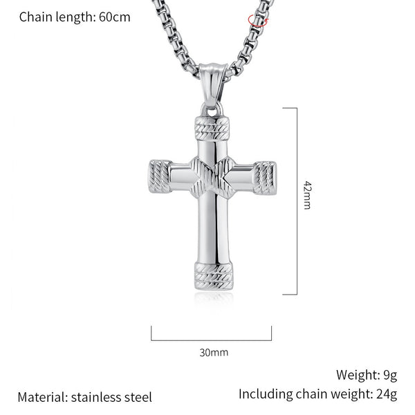 Men's Titanium Stainless Steel Cross Pendant Necklace with Braided Design - Sleek, All-Black Hypoallergenic Chain Included-Men's Pendant Necklace-SunnyHouse Jewelry