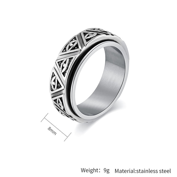 Men’s Titanium Stainless Steel Spinner Ring with Geometric Carved Design – Durable Fidget Band for Men – Modern and Stylish Gift-Men's Ring-SunnyHouse Jewelry