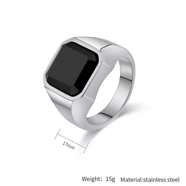 Men's Titanium Stainless Steel Black Ring with Black Onyx Stone - Bold and Elegant Design-Men's Ring-SunnyHouse Jewelry