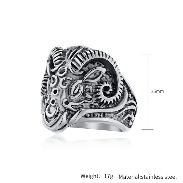 Men’s Titanium Stainless Steel Ram Head Ring – Bold, Unique Design, Durable, Hypoallergenic Fashion Jewelry-Men's Ring-SunnyHouse Jewelry