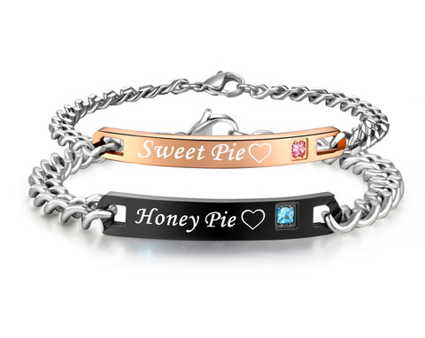 His & Hers Matching Set Sweet Pie Honey Pie Couple Bracelets, Valentine, Anniversary, Wedding, Promise, Engagement Gift-Couple Bracelets-SunnyHouse Jewelry