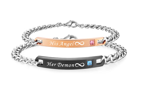 His & Hers Matching Set Demon and Angel Couple Bracelets, Valentine, Anniversary, Wedding, Promise, Engagement Gift-Couple Bracelets-SunnyHouse Jewelry