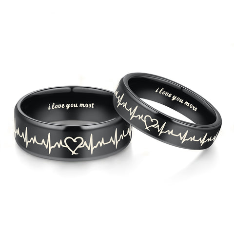 His & Hers Matching Set Heart Beat Chart Couple Rings Wedding Band Set-Couple Rings-SunnyHouse Jewelry