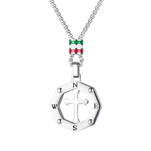 Men's Fashion Cross Compass Pendant Necklace-Mens Pendant Necklace-SunnyHouse Jewelry