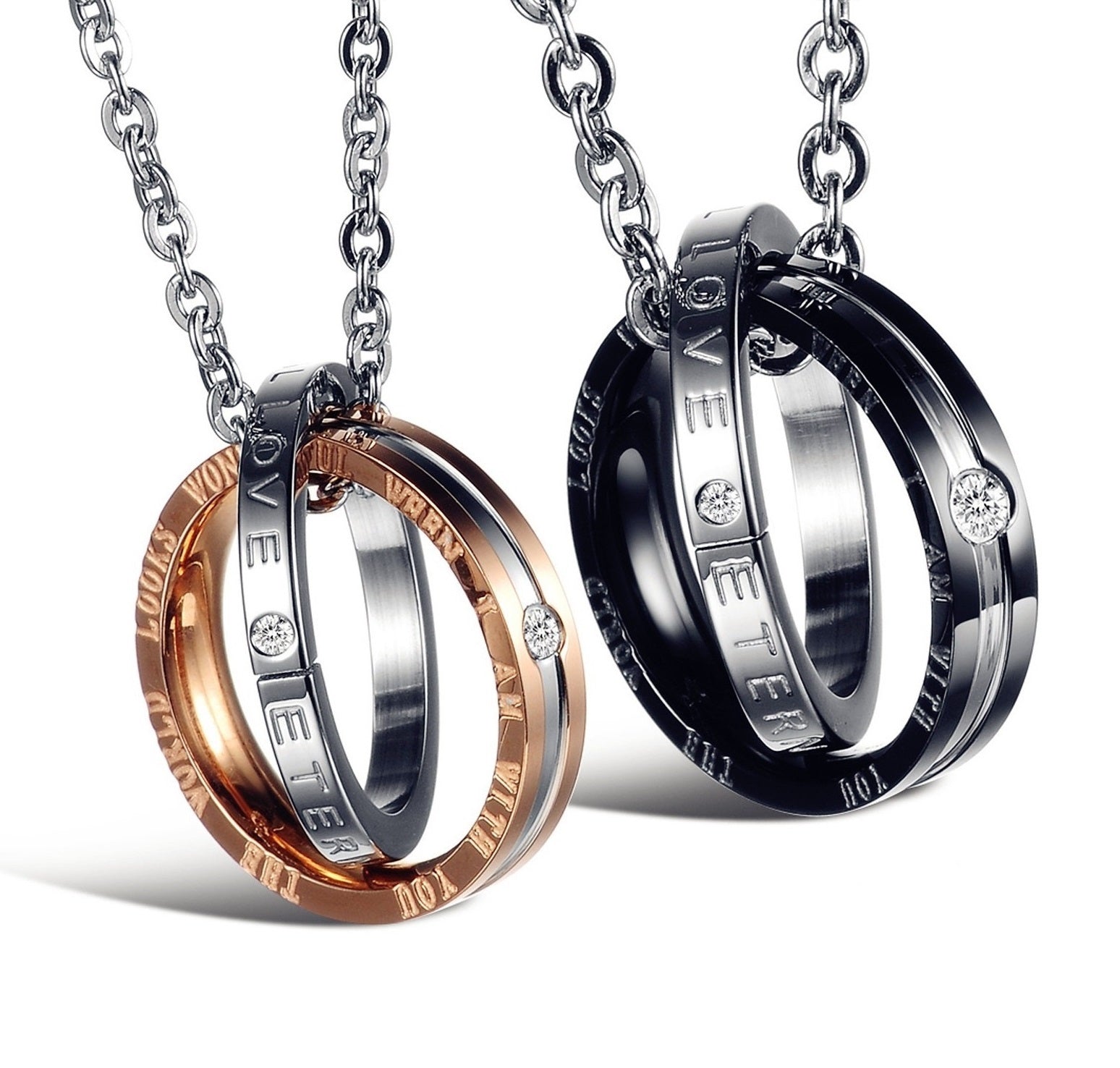 His & Hers Matching Set Titanium Stainless Steel Couple Ring Pendant Necklace Korean Love Style-Couple Necklace-SunnyHouse Jewelry