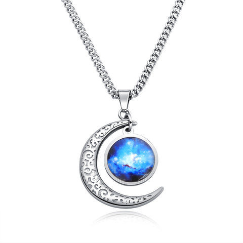 Men's Fashion Blue Moon Pendant Necklace-Mens Pendant Necklace-SunnyHouse Jewelry