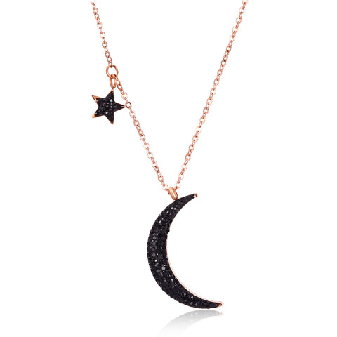 Women's Fashion Black Moon and Black Star Pendant Necklace-Womens Pendant Necklace-SunnyHouse Jewelry