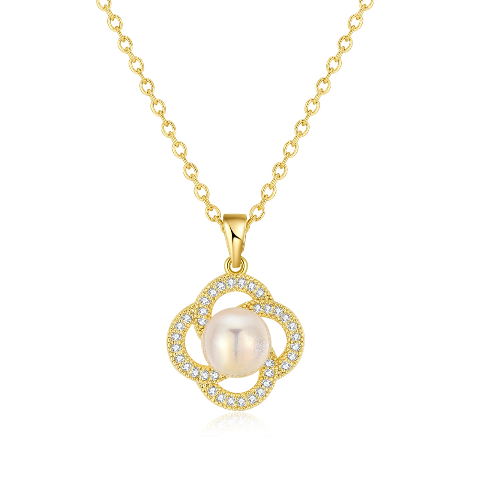 Women's Fashion Pearl and Diamond Pendant Necklace-Womens Pendant Necklace-SunnyHouse Jewelry