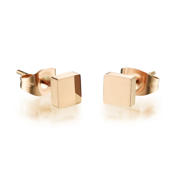 Women's Fashion Rose Gold Square Stud Earrings-Womens Earrings-SunnyHouse Jewelry