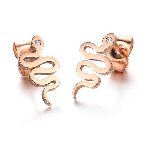 Women's Fashion Rose Gold Snake Earrings-Womens Earrings-SunnyHouse Jewelry