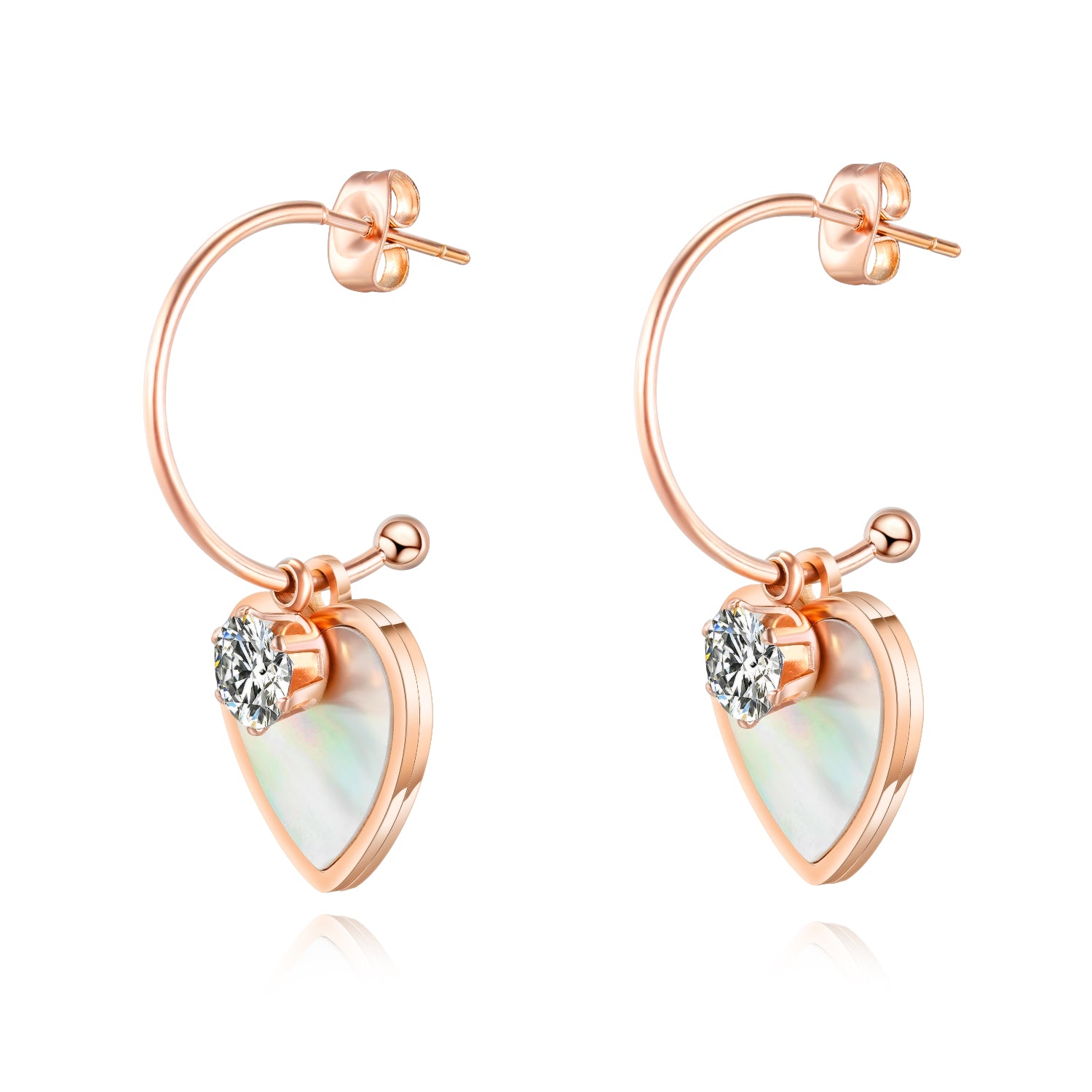 Women's Fashion Rose Gold Heart Drop Earrings-Womens Earrings-SunnyHouse Jewelry