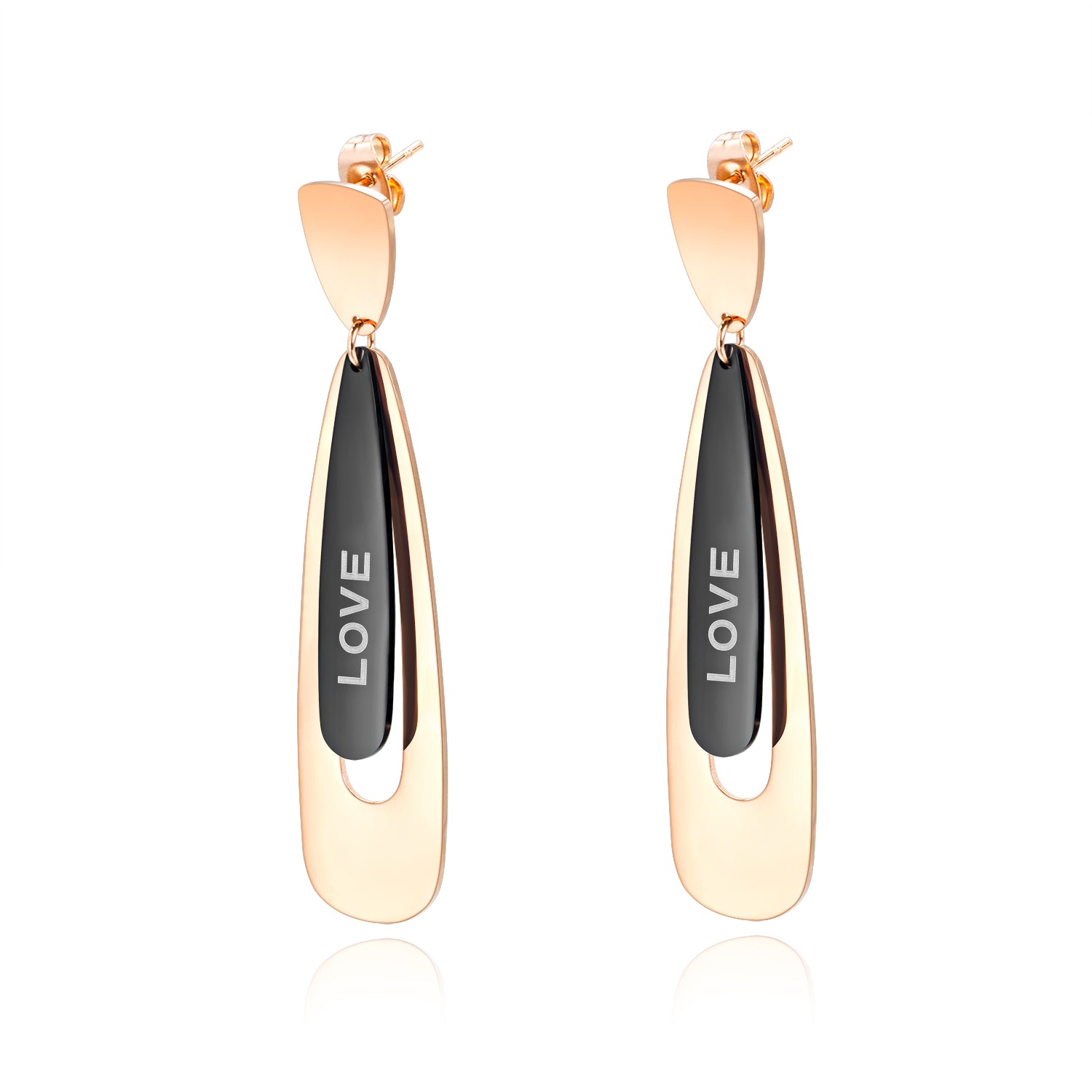 Women's Fashion Rose Gold Love Drop Earrings-Womens Earrings-SunnyHouse Jewelry