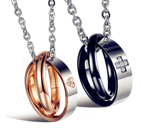 His & Hers Matching Set Valentine Rings Couple Necklace Couple Jewelry Set-Couple Necklace-SunnyHouse Jewelry