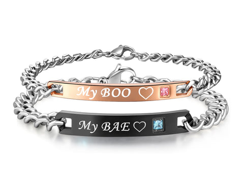 His & Hers Matching Set My Bae My Boo Couple Bracelets, Valentine, Anniversary, Wedding, Promise, Engagement Gift-Couple Bracelets-SunnyHouse Jewelry