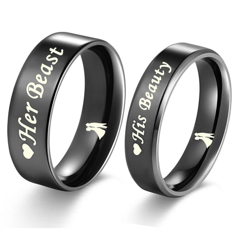 His & Hers Matching Set Beast and Beauty Couple Rings Wedding Band Set-Couple Rings-SunnyHouse Jewelry