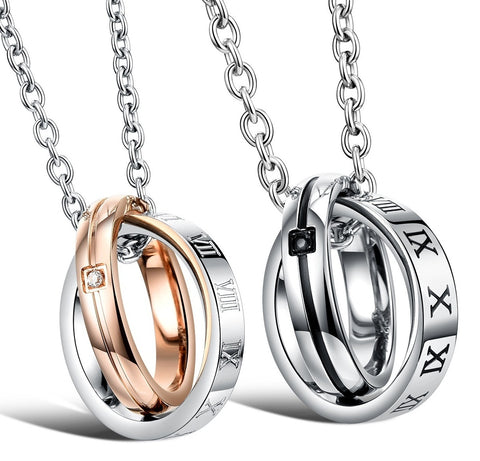 His & Hers Matching Set Titanium Stainless Steel Couple Rings Necklace Love Style-Couple Necklace-SunnyHouse Jewelry