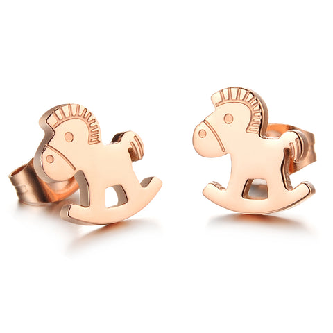 Women's Fashion Rose Gold Little Horse Earrings-Womens Earrings-SunnyHouse Jewelry