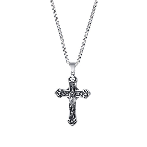 Men's Fashion Blessed Virgin Mary Cross Pendant Necklace-Mens Pendant Necklace-SunnyHouse Jewelry