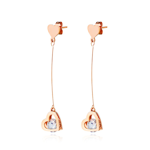 Women's Fashion Rose Gold Beautiful Heart Drop Earrings-Womens Earrings-SunnyHouse Jewelry