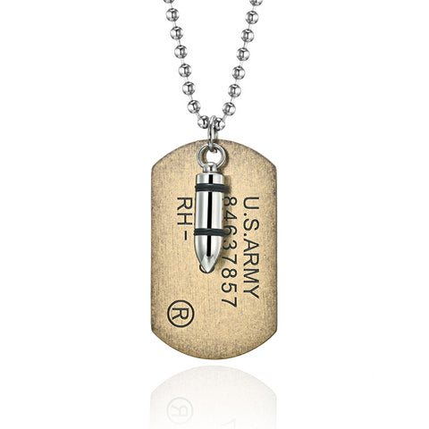 Men's Fashion US Army Bullet Tag Pendant Necklace-Mens Pendant Necklace-SunnyHouse Jewelry