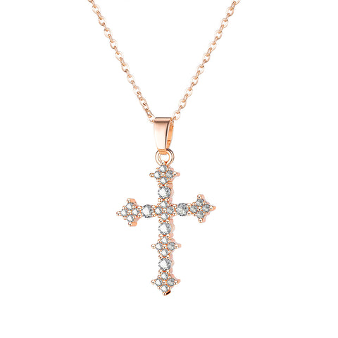 Women's Fashion Rose Gold Cross Pendant Necklace-Womens Pendant Necklace-SunnyHouse Jewelry