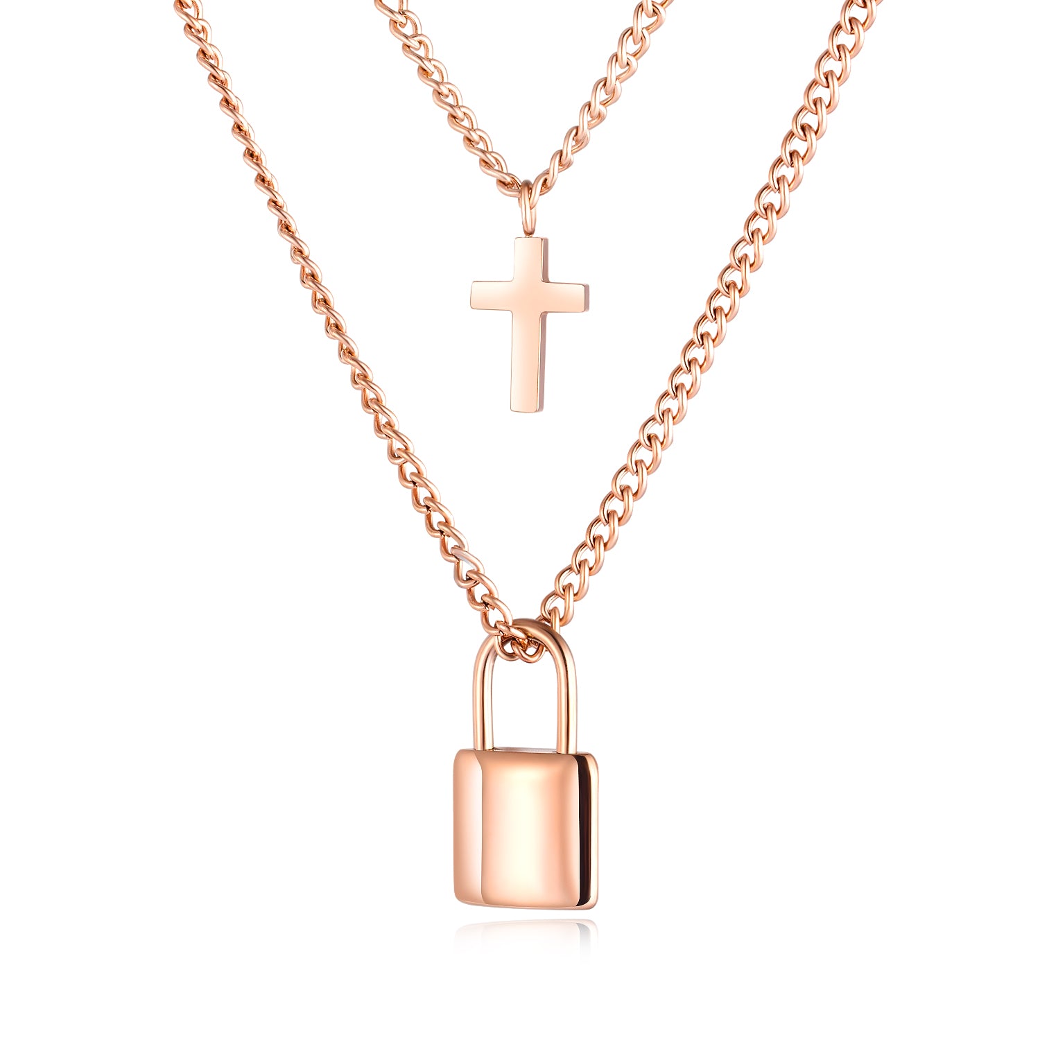 Women's Fashion Cross and Lock Pendant Necklace-Womens Pendant Necklace-SunnyHouse Jewelry