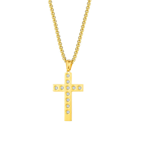 Men's Fashion Diamond Cross Pendant Necklace-Mens Pendant Necklace-SunnyHouse Jewelry