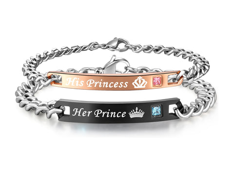 His & Hers Matching Set Her Prince and His Princess Couple Bracelets, Valentine, Anniversary, Wedding, Promise, Engagement Gift-Couple Bracelets-SunnyHouse Jewelry