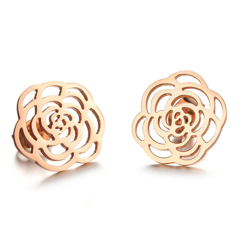 Women's Fashion Rose Gold Flower Earrings-Womens Earrings-SunnyHouse Jewelry