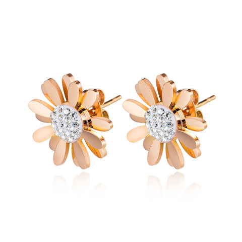 Women's Fashion Rose Gold Daisy Earrings-Womens Earrings-SunnyHouse Jewelry