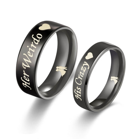 His & Hers Matching Set Crazy and Werido Couple Rings Wedding Band Set-Couple Rings-SunnyHouse Jewelry