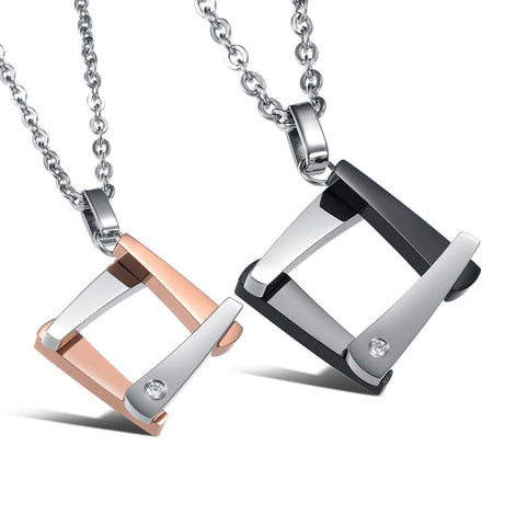 His & Hers Matching Set Valentine Square Couple Necklace Couple Jewelry Set-Couple Necklace-SunnyHouse Jewelry