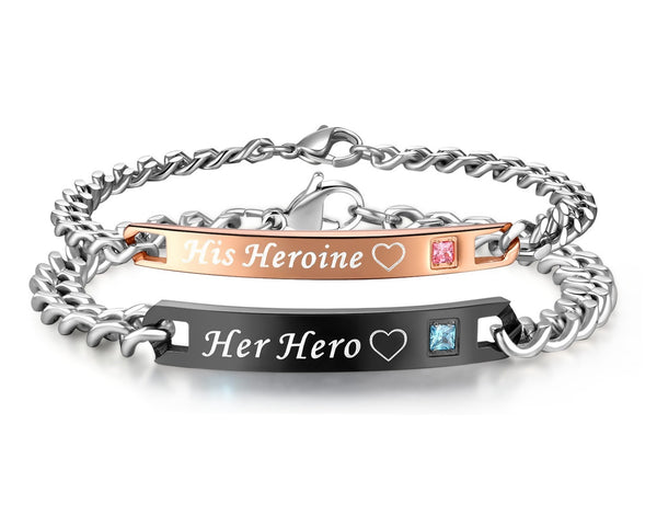 His & Hers Matching Set Hero and Heroine Couple Bracelets, Valentine, Anniversary, Wedding, Promise, Engagement Gift-Couple Bracelets-SunnyHouse Jewelry