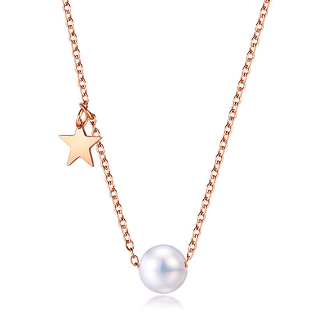 Women's Fashion Pearl and Star Pendant Necklace-Womens Pendant Necklace-SunnyHouse Jewelry