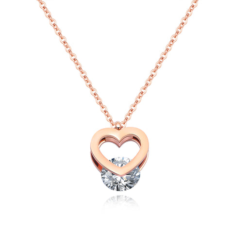 Women's Fashion Diamond Heart Pendant Necklace-Womens Pendant Necklace-SunnyHouse Jewelry