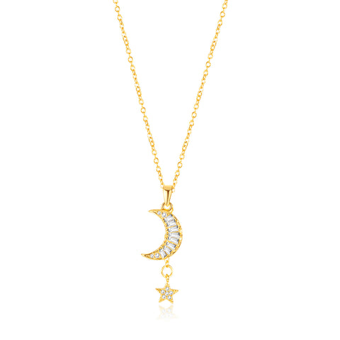 Women's Fashion Golden Moon Pendant Necklace-Womens Pendant Necklace-SunnyHouse Jewelry