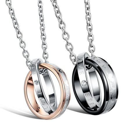 His & Hers Matching Set Titanium Stainless Steel Couple Rings Necklace Love Style-Couple Necklace-SunnyHouse Jewelry