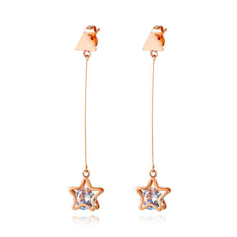 Women's Fashion Rose Gold Star Drop Earrings-Womens Earrings-SunnyHouse Jewelry