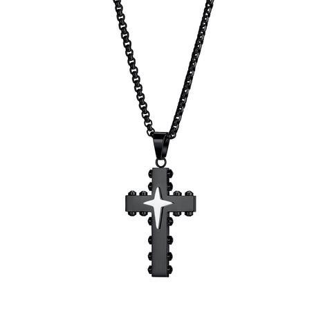 Men's Fashion Star Cross Pendant Necklace-Mens Pendant Necklace-SunnyHouse Jewelry