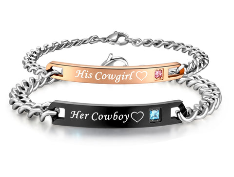 His & Hers Matching Set Cowgirl Cowboy Couple Bracelets, Valentine, Anniversary, Wedding, Promise, Engagement Gift-Couple Bracelets-SunnyHouse Jewelry