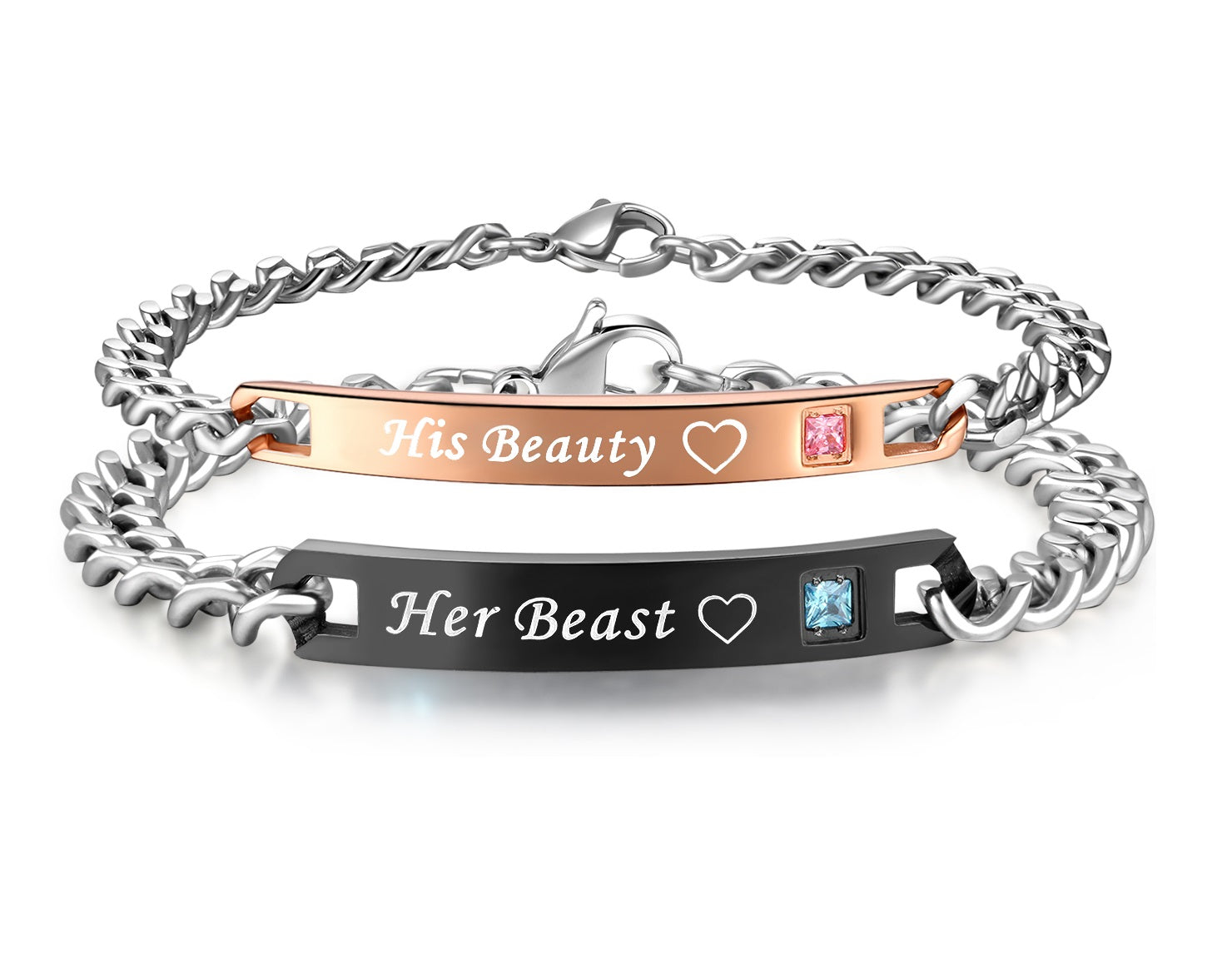 His & Hers Matching Set Beast and Beauty Couple Bracelets, Valentine, Anniversary, Wedding, Promise, Engagement Gift-Couple Bracelets-SunnyHouse Jewelry